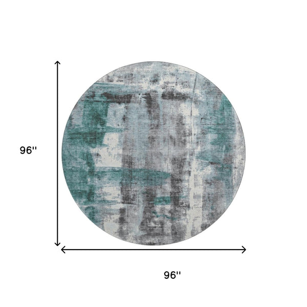 HomeRoots 8' X 10' Modern Teal, Charcoal & Ivory Abstract Washable Area Rug with UV Protection for Homes 719290