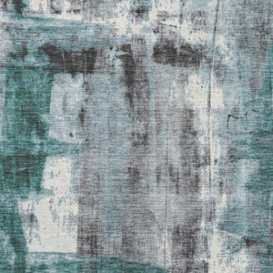 HomeRoots 9' X 12' Modern Teal Charcoal Ivory Abstract Area Rug – Washable, UV Resistant & Stain-Resistant Design 719291