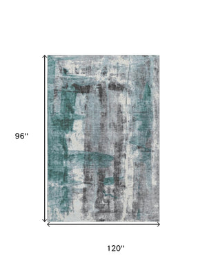 HomeRoots 9' X 12' Modern Teal Charcoal Ivory Abstract Area Rug – Washable, UV Resistant & Stain-Resistant Design 719291