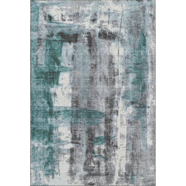 HomeRoots 10' X 14' Teal Charcoal Ivory Abstract Rug - Stylish, Washable, UV Resistant for Modern Homes 719292