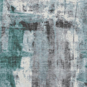 HomeRoots 10' X 14' Teal Charcoal Ivory Abstract Rug - Stylish, Washable, UV Resistant for Modern Homes 719292