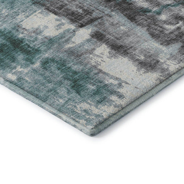 HomeRoots 10' X 14' Teal Charcoal Ivory Abstract Rug - Stylish, Washable, UV Resistant for Modern Homes 719292