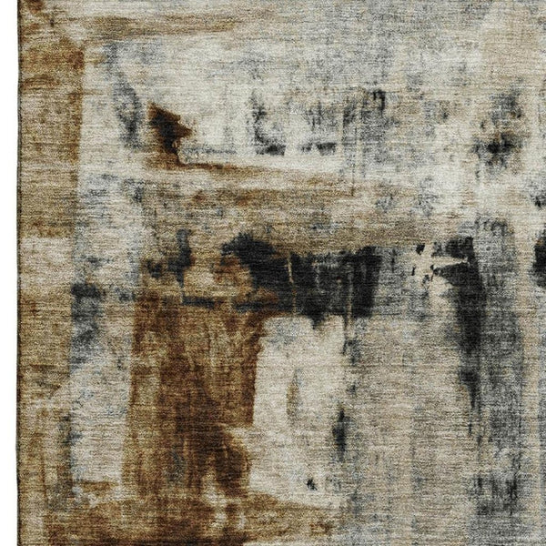 HomeRoots 5' X 8' Washable Modern Abstract Area Rug in Taupe, Charcoal & Brown with UV Protection & Non-Slip 719294