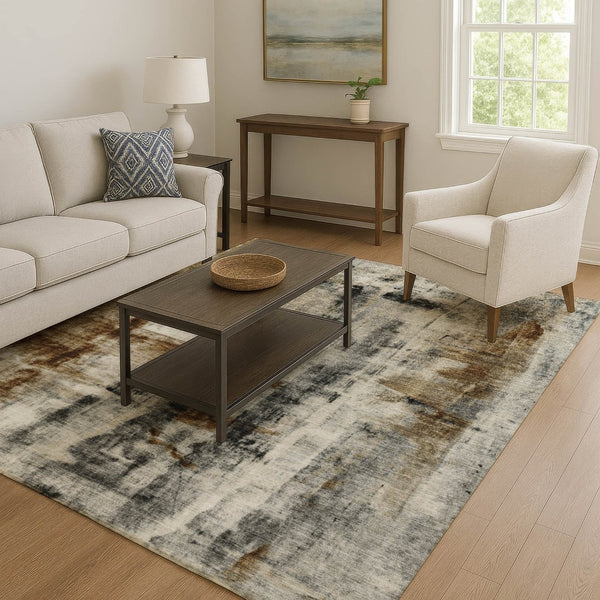 HomeRoots 5' X 8' Washable Modern Abstract Area Rug in Taupe, Charcoal & Brown with UV Protection & Non-Slip 719294