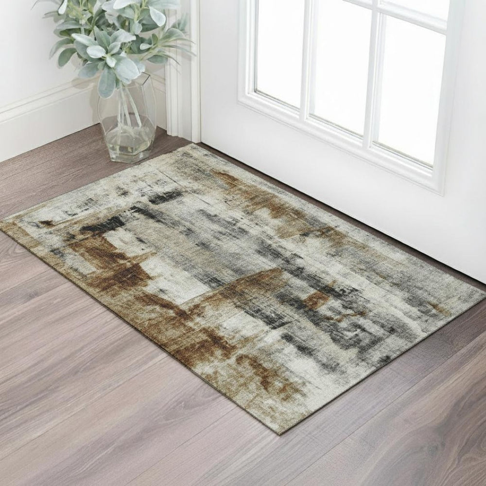 HomeRoots 5' X 8' Washable Modern Abstract Area Rug in Taupe, Charcoal & Brown with UV Protection & Non-Slip 719294