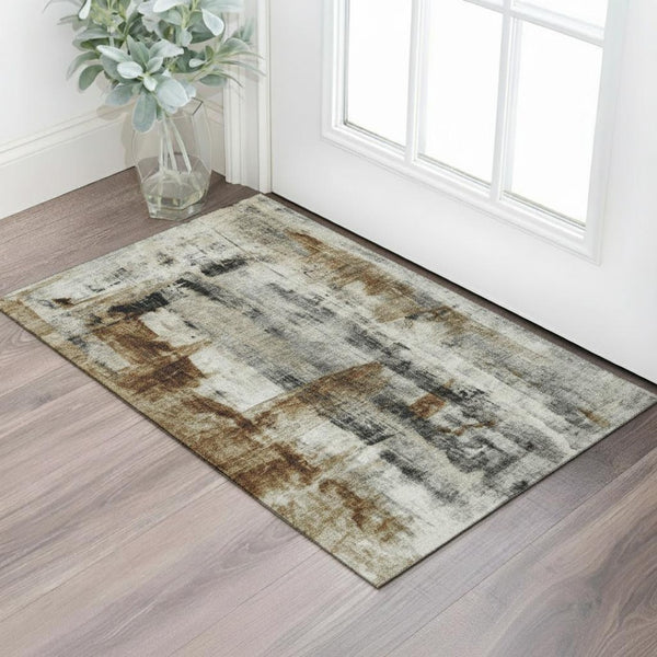 HomeRoots 5' X 8' Washable Modern Abstract Area Rug in Taupe, Charcoal & Brown with UV Protection & Non-Slip 719294