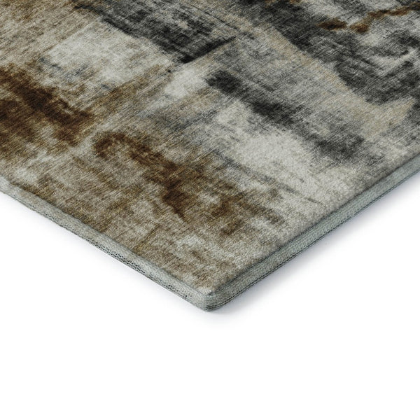 HomeRoots 8' Modern Abstract Washable Round Rug in Taupe & Charcoal - UV Protected, Stain Resistant, Durable Design 719295