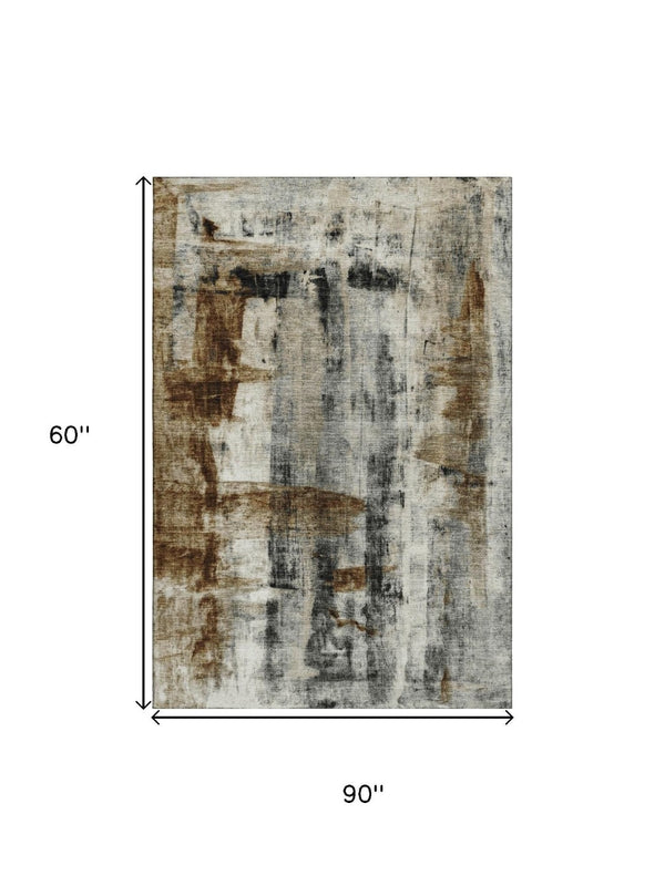 HomeRoots 8' Modern Abstract Washable Round Rug in Taupe & Charcoal - UV Protected, Stain Resistant, Durable Design 719295
