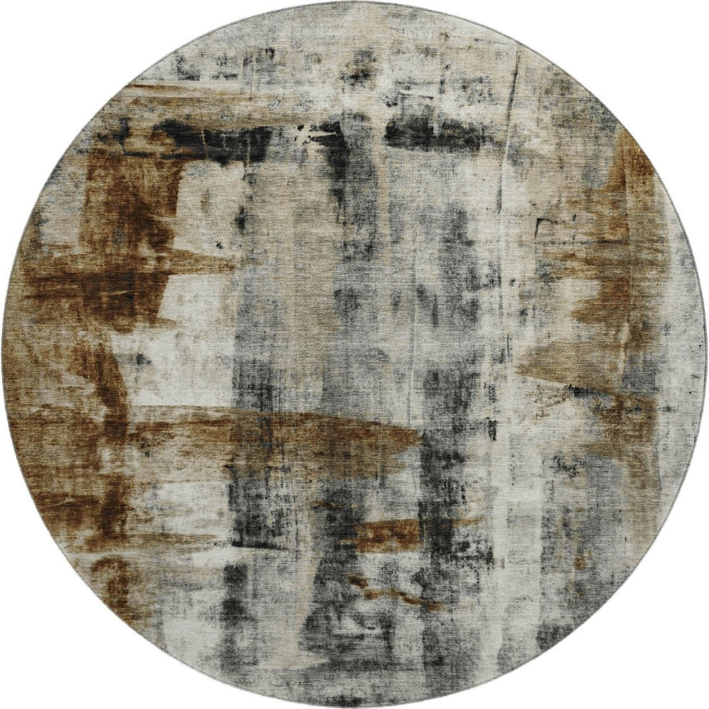 HomeRoots 8' X 10' Abstract Washable Area Rug in Taupe, Charcoal & Brown - Durable, UV Protected & Easy Care 719296
