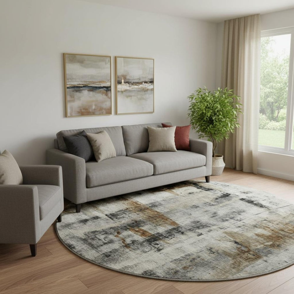 HomeRoots 8' X 10' Abstract Washable Area Rug in Taupe, Charcoal & Brown - Durable, UV Protected & Easy Care 719296