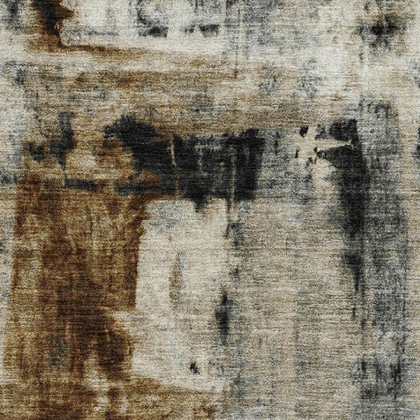 HomeRoots 9' X 12' Abstract Washable Area Rug in Taupe & Charcoal - UV Protected, Stain Resistant, Durable Design 719297