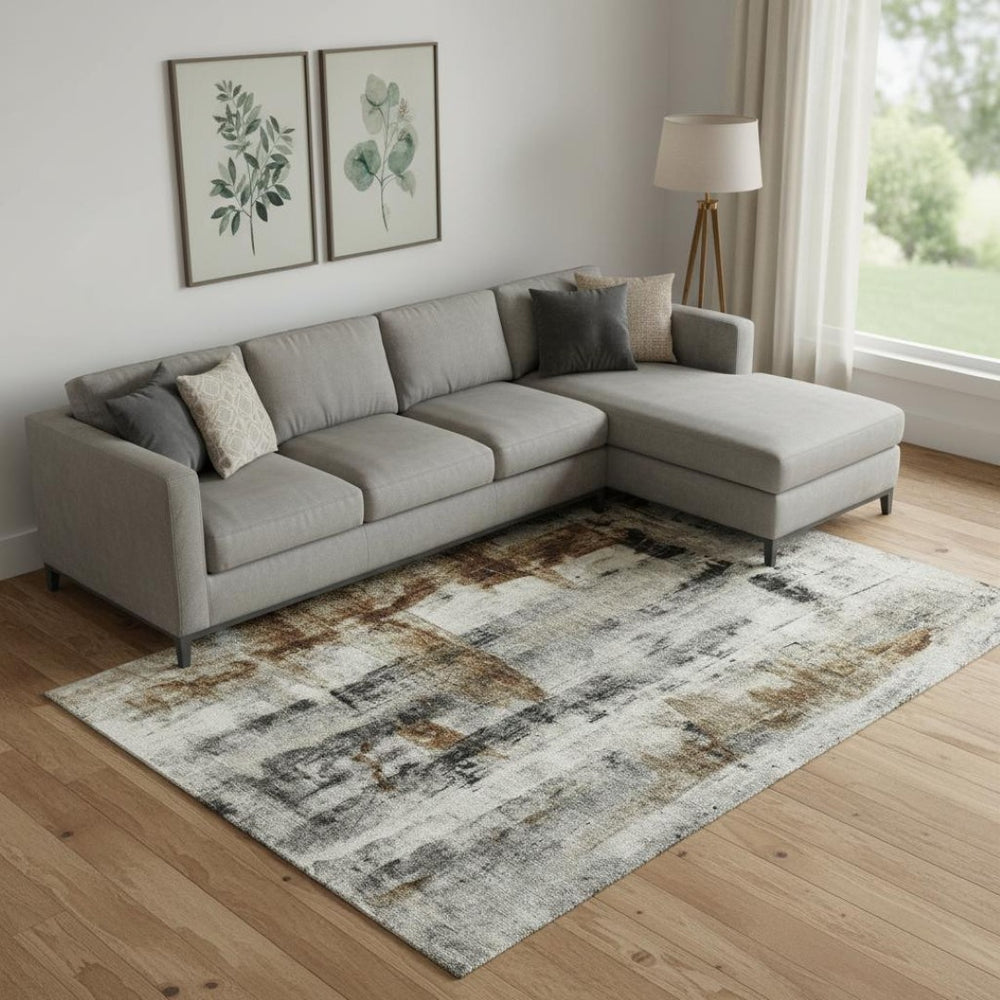 HomeRoots 10' Abstract Area Rug in Taupe Charcoal & Brown - Washable, UV Protected, Durable for Busy Homes 719298