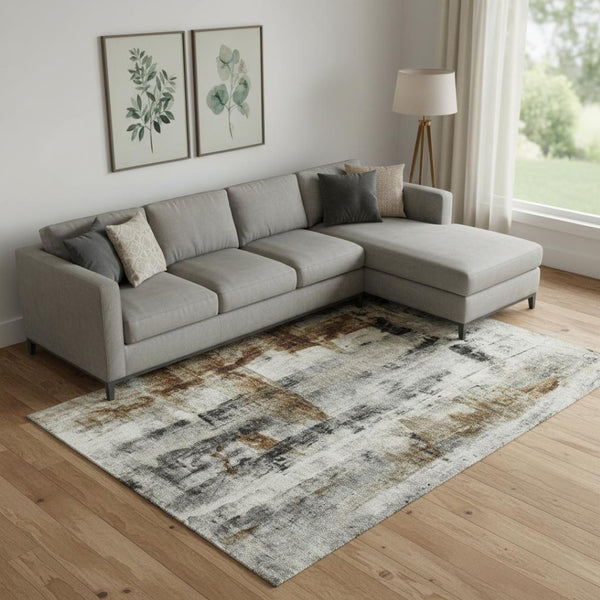 HomeRoots 10' Abstract Area Rug in Taupe Charcoal & Brown - Washable, UV Protected, Durable for Busy Homes 719298