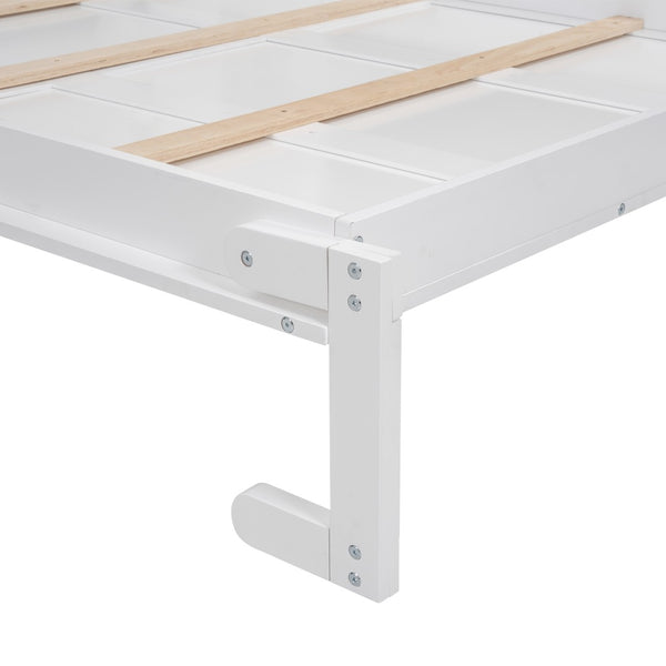 English Elm Full Size Murphy Wall Bed with Led Lighting Side Storage Cabinets and Slatted Support White LP000694AAK-1