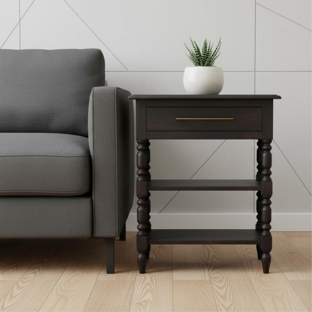 HomeRoots 24" Handcrafted Solid Wood End Table with Drawer & Shelf - Timeless Design for Any Room Decor 719331