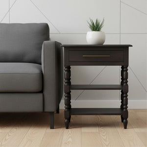HomeRoots 24" Handcrafted Solid Wood End Table with Drawer & Shelf - Timeless Design for Any Room Decor 719331