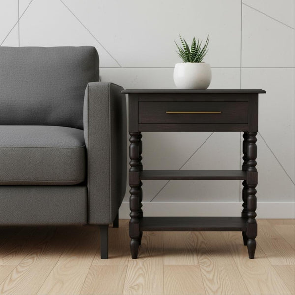 HomeRoots 24" Handcrafted Solid Wood End Table with Drawer & Shelf - Timeless Design for Any Room Decor 719331