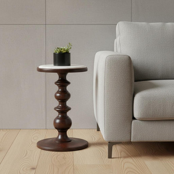 HomeRoots 16" Handcrafted Solid Mango Wood End Table - Versatile, Compact Design with Timeless Brown Finish 719332