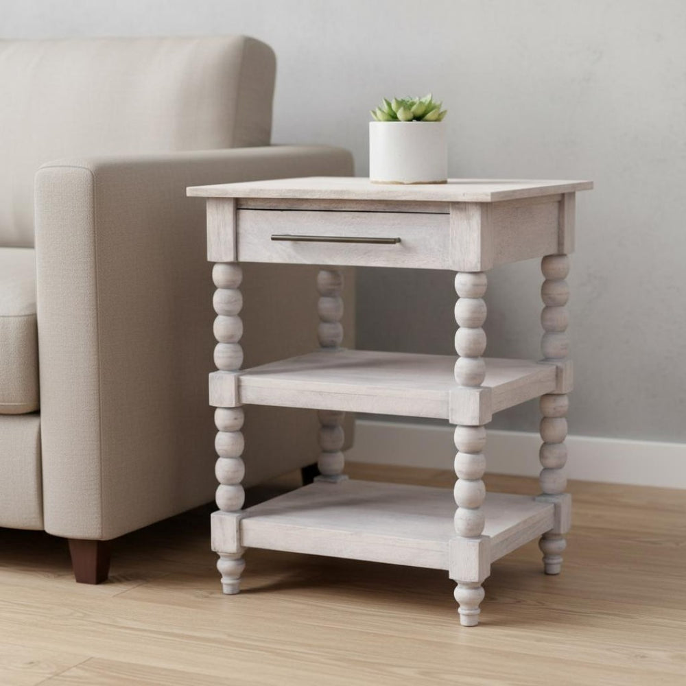 HomeRoots 22" Charming Brown Solid Wood End Table with Drawer & Shelf – Perfect for Home Décor & Storage! 719337