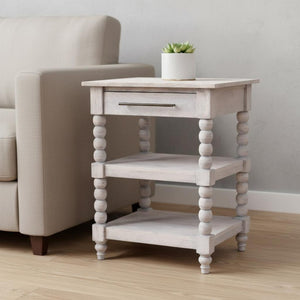HomeRoots 22" Charming Brown Solid Wood End Table with Drawer & Shelf – Perfect for Home Décor & Storage! 719337