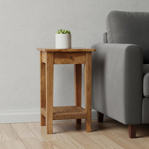HomeRoots 24" Handcrafted Solid Mango Wood End Table with Drawer & Shelf - Versatile Accent for Any Space 719340