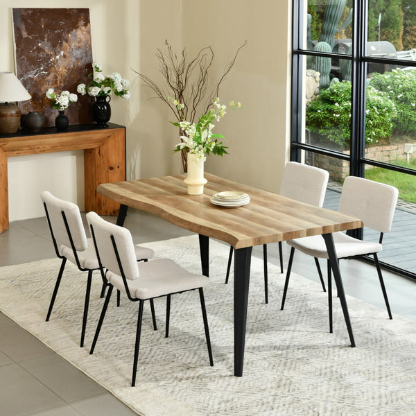 HomeRoots Set of Two Modern Beige Fabric Dining Arm Chairs with Black Steel Legs for Versatile Comfort 719343