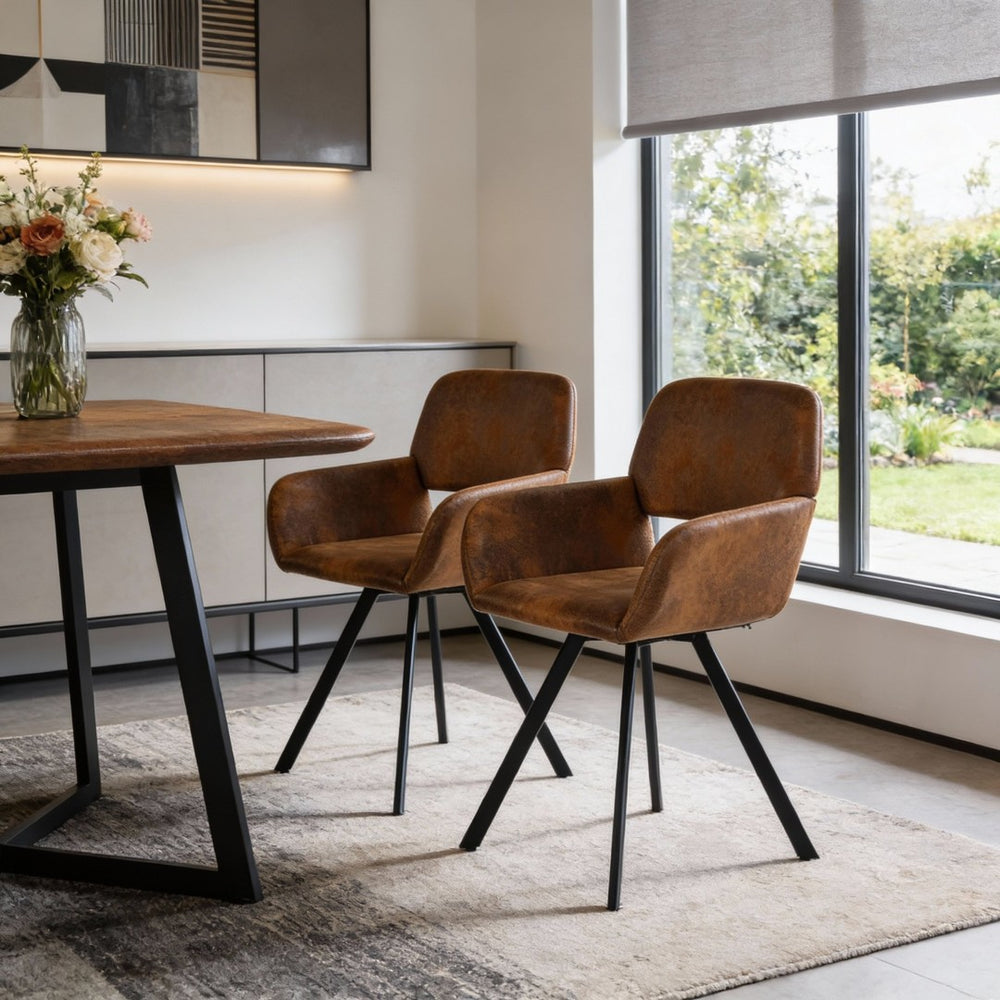 HomeRoots Set of Two Stylish Green & Brown Velvet Dining Chairs with Sturdy Steel Frame for Versatile Use 719345