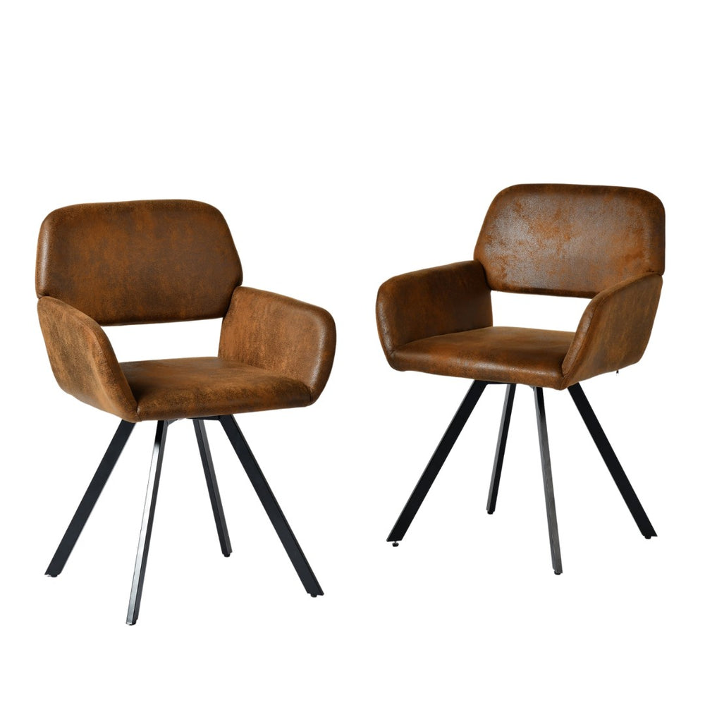HomeRoots Set of Two Stylish Green & Brown Velvet Dining Chairs with Sturdy Steel Frame for Versatile Use 719345