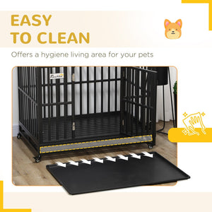 English Elm Pawhut Steel Dog Kennel with Lockable Casters Slide Trays and Anti-pinch Floor Grid W2225P217155