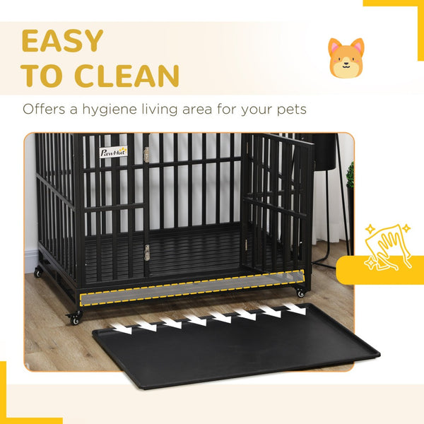 English Elm Pawhut Steel Dog Kennel with Lockable Casters Slide Trays and Anti-pinch Floor Grid W2225P217155