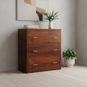 HomeRoots 28" Brown Solid Wood Sideboard with Three Drawers - Stylish Storage Solution for Every Room! 719353