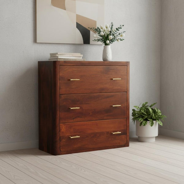 HomeRoots 28" Brown Solid Wood Sideboard with Three Drawers - Stylish Storage Solution for Every Room! 719353