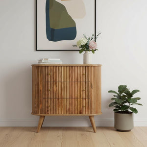 HomeRoots 35" Brown Solid Wood Sideboard with Three Drawers - Stylish, Durable Storage for Every Room 719356