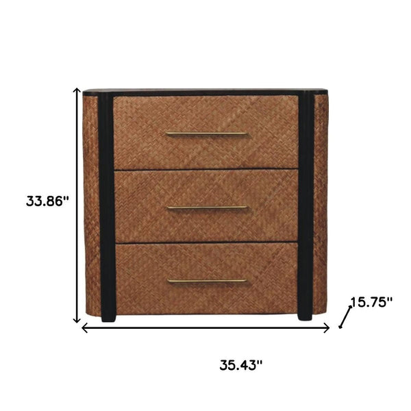 HomeRoots 32" Brown Solid Wood Three Drawer Sideboard - Stylish Storage Solution for Any Room Décor 719357