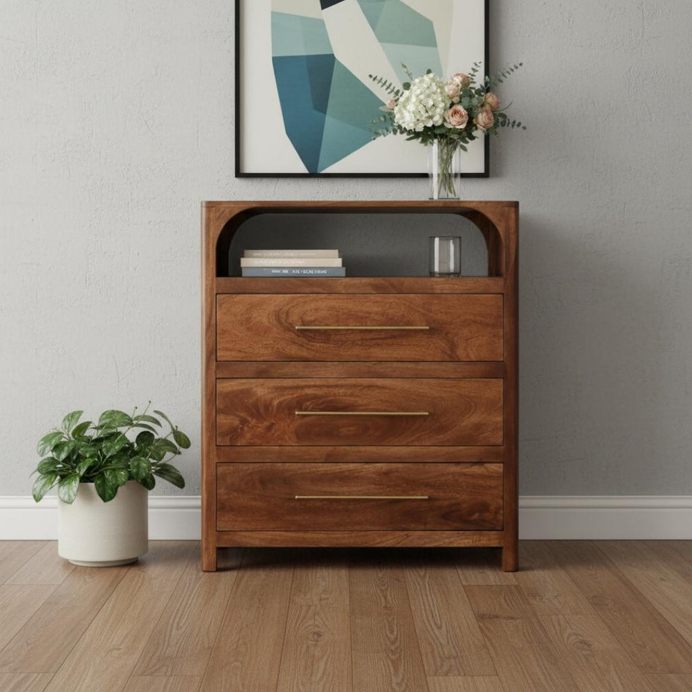 HomeRoots 28" Brown Solid Wood Sideboard with Three Drawers – Stylish Storage for Any Room in Your Home! 719366