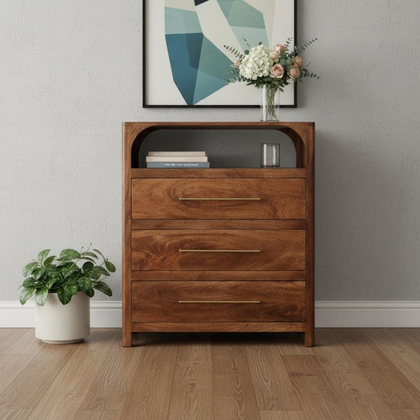 HomeRoots 28" Brown Solid Wood Sideboard with Three Drawers – Stylish Storage for Any Room in Your Home! 719366