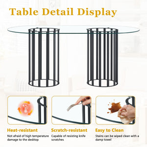 English Elm Table Oval Tempered Glass Dining Set Seats Six with Transparent Acrylic Chairs Luxe Style W1151S04761