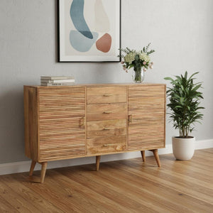 HomeRoots 47" Brown Solid Wood Sideboard with Four Drawers - Modern Storage Solution for Any Room Style 719372