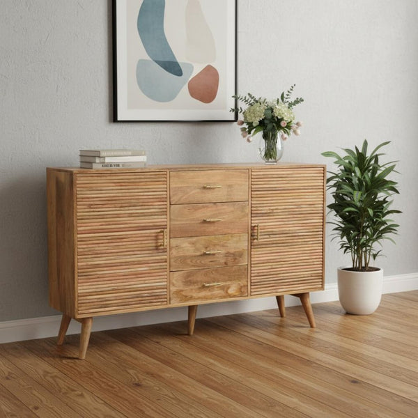 HomeRoots 47" Brown Solid Wood Sideboard with Four Drawers - Modern Storage Solution for Any Room Style 719372