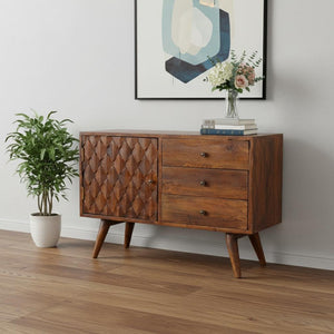 HomeRoots 65" Solid Wood Sideboard with Six Drawers – Stylish Brown Finish & Modern Silver Hardware Design 719382