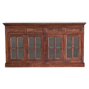 HomeRoots 65" Brown Solid Wood Sideboard – Modern Four Drawer Cabinet for Stylish Home Organization & Storage 719383