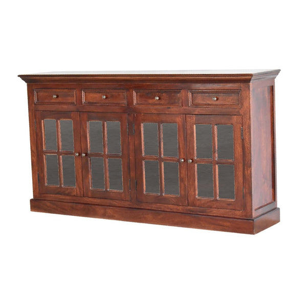 HomeRoots 65" Brown Solid Wood Sideboard – Modern Four Drawer Cabinet for Stylish Home Organization & Storage 719383