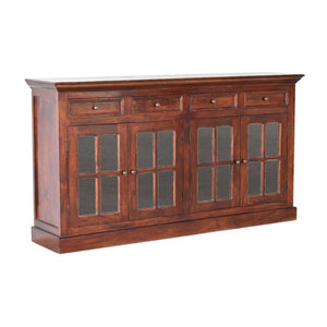 HomeRoots 65" Brown Solid Wood Sideboard – Modern Four Drawer Cabinet for Stylish Home Organization & Storage 719383