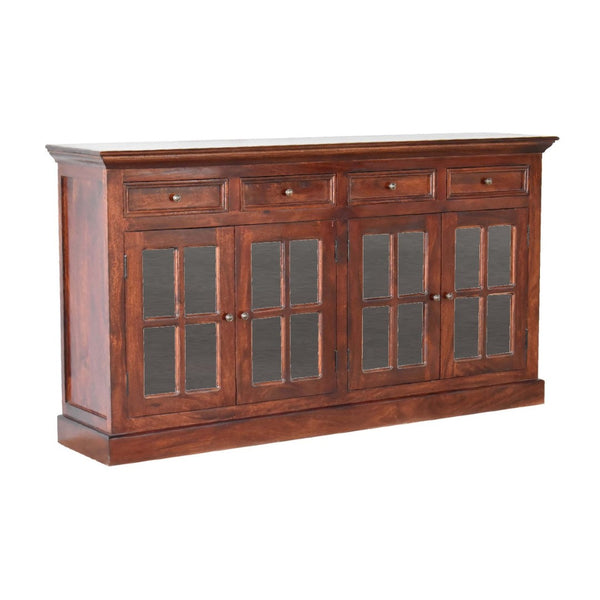 HomeRoots 65" Brown Solid Wood Sideboard – Modern Four Drawer Cabinet for Stylish Home Organization & Storage 719383