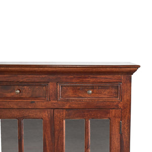HomeRoots 65" Brown Solid Wood Sideboard – Modern Four Drawer Cabinet for Stylish Home Organization & Storage 719383