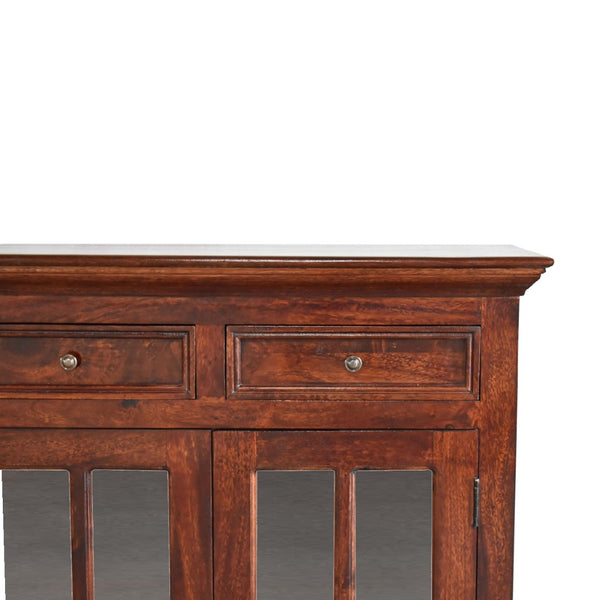 HomeRoots 65" Brown Solid Wood Sideboard – Modern Four Drawer Cabinet for Stylish Home Organization & Storage 719383