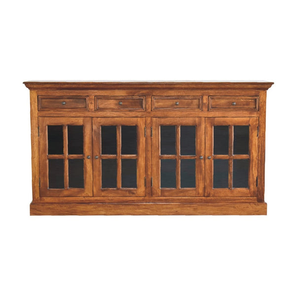 HomeRoots 65" Brown Solid Wood Sideboard - Stylish Four Drawer Storage Solution for Modern Living Spaces 719384