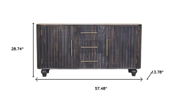 HomeRoots 57" Brown Solid Wood Sideboard – Stylish Five Drawer Cabinet for Modern Storage in Any Room 719387