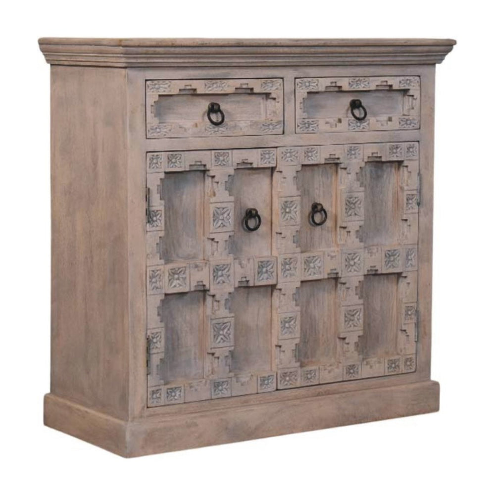 HomeRoots 87" White Carved Geometric Sideboard - Modern Storage Cabinet with Stainless Steel Legs & Elegance 719396