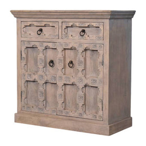 HomeRoots 87" White Carved Geometric Sideboard - Modern Storage Cabinet with Stainless Steel Legs & Elegance 719396